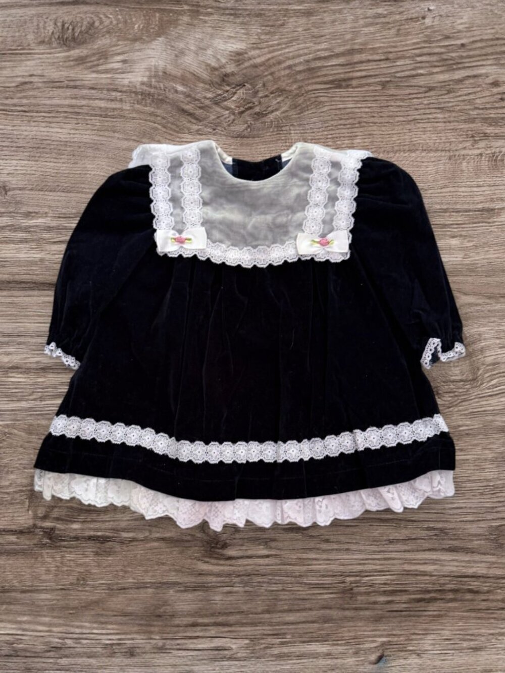 Vintage Allison Ann Navy Blue Velvet Lace Holiday Dress Girls 12M Made USA